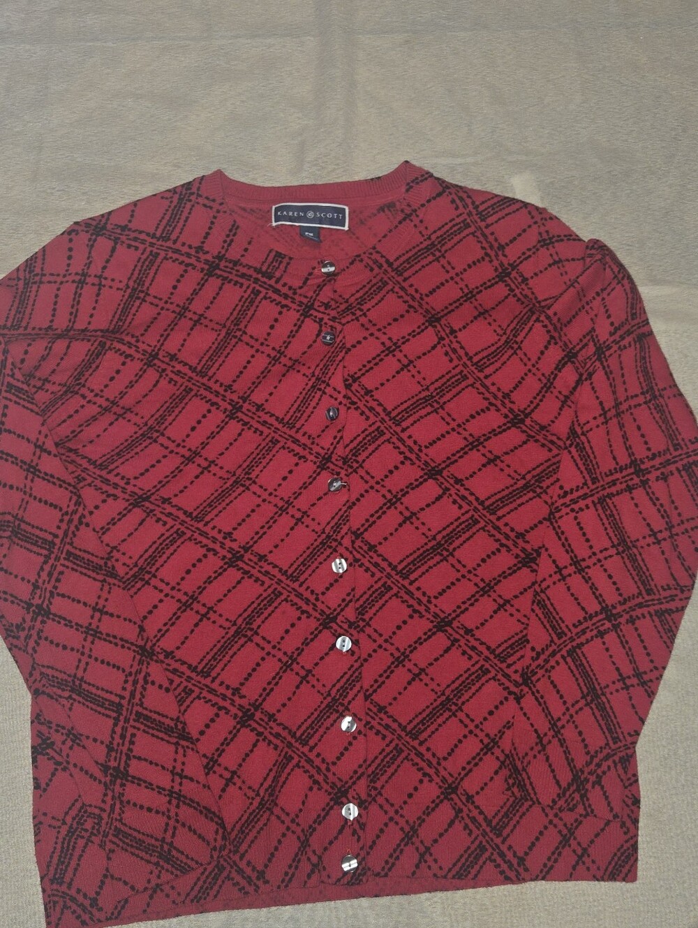Karen Scott Red Plaid Button Cardigan